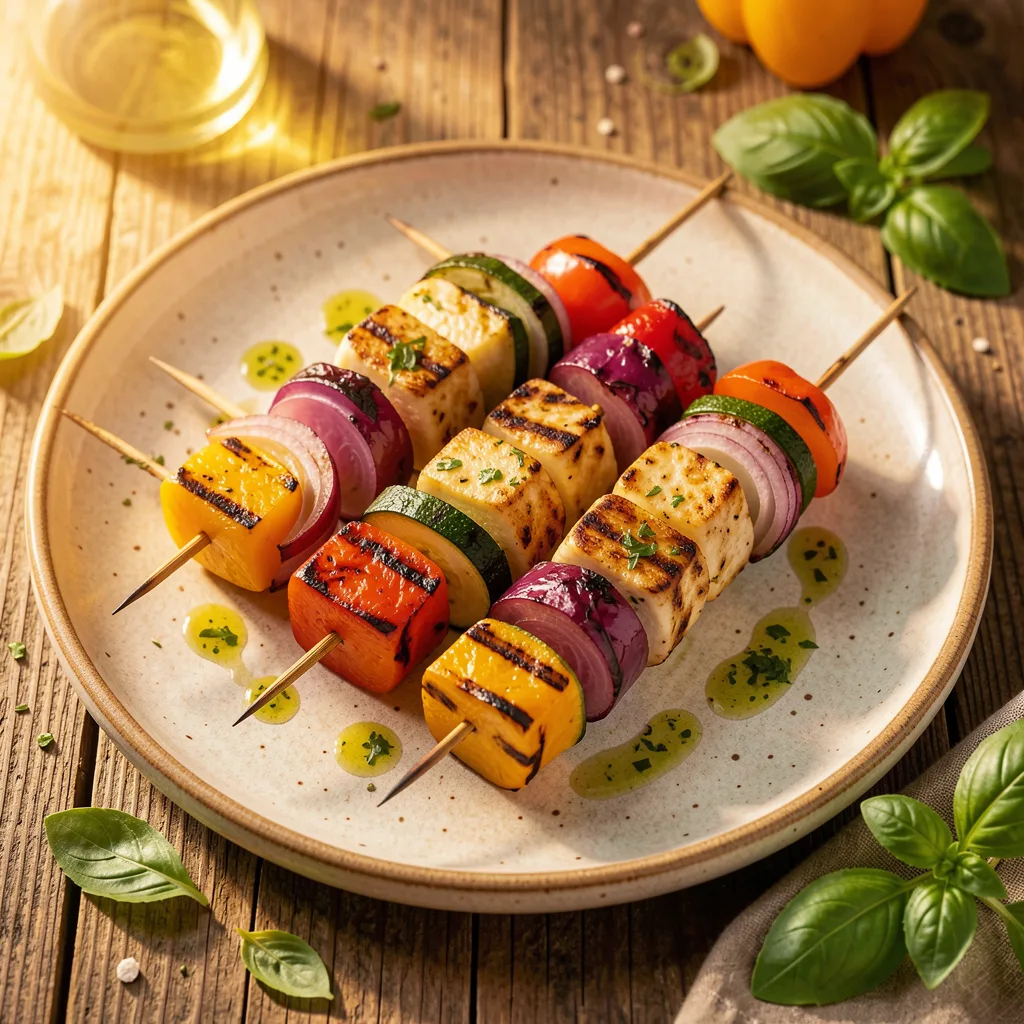 Gemüse-Halloumi-Spiesse vom Grill